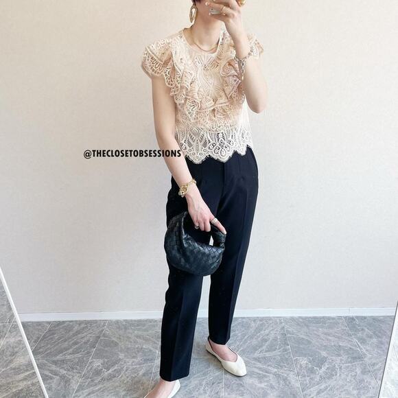 ZARA Ruffled Lace Top NWT Cream Size M - Picture 10 of 16